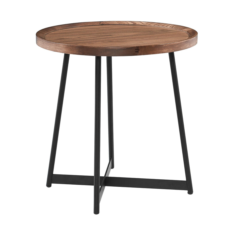 SwayLiving Niklaus 22" Round Side Table in American Walnut with Black Base ACCENT TABLES