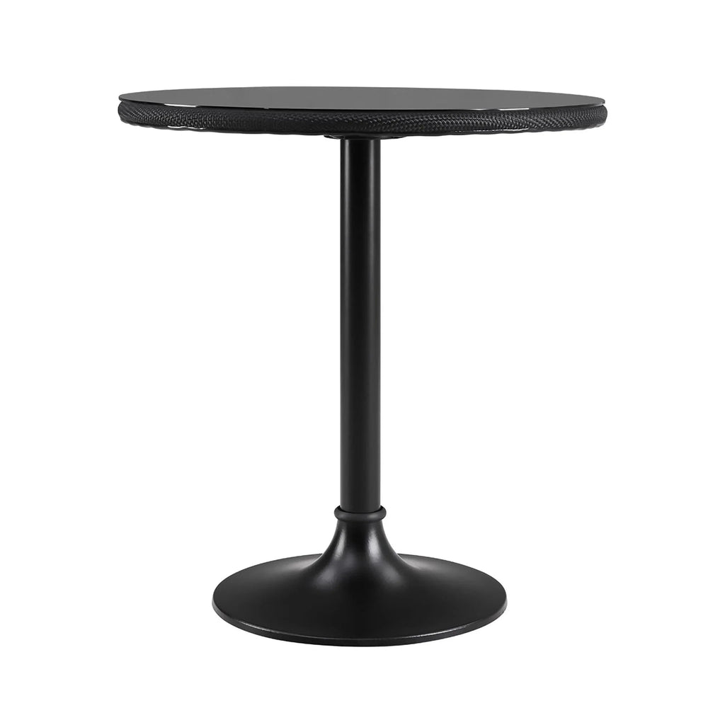 SwayLiving ERLEND 30" BISTRO TABLE HAS A TEMPERED GLASS TOP OVER BLACK TEXTYLENE MESH WITH BLACK COLUMN AND BASE OUTDOOR D...