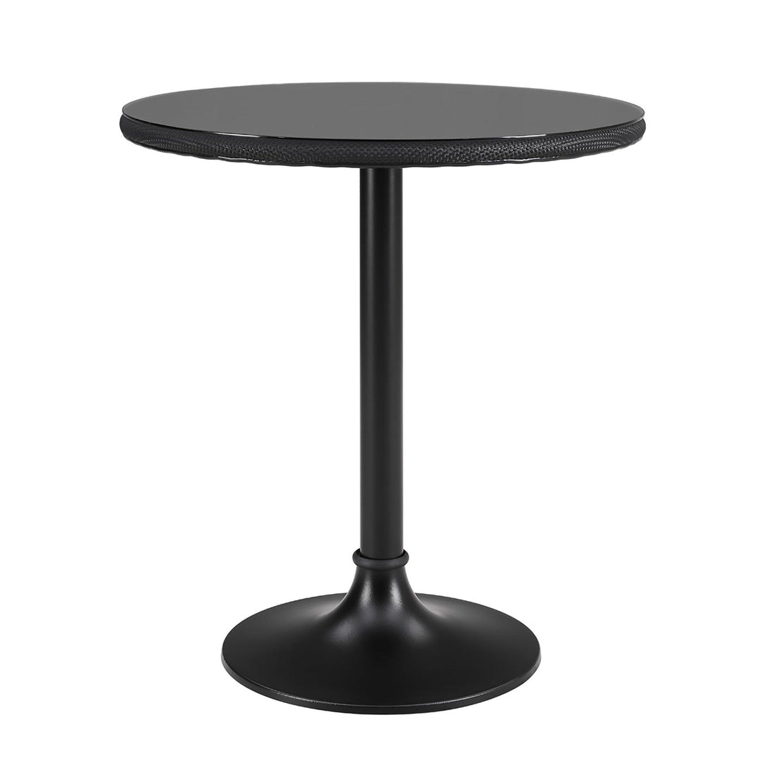 SwayLiving ERLEND 30" BISTRO TABLE HAS A TEMPERED GLASS TOP OVER BLACK TEXTYLENE MESH WITH BLACK COLUMN AND BASE OUTDOOR D...