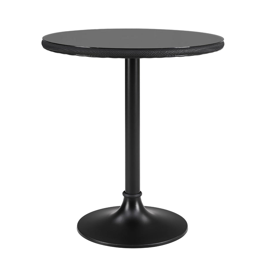SwayLiving ERLEND 30" BISTRO TABLE HAS A TEMPERED GLASS TOP OVER BLACK TEXTYLENE MESH WITH BLACK COLUMN AND BASE OUTDOOR D...