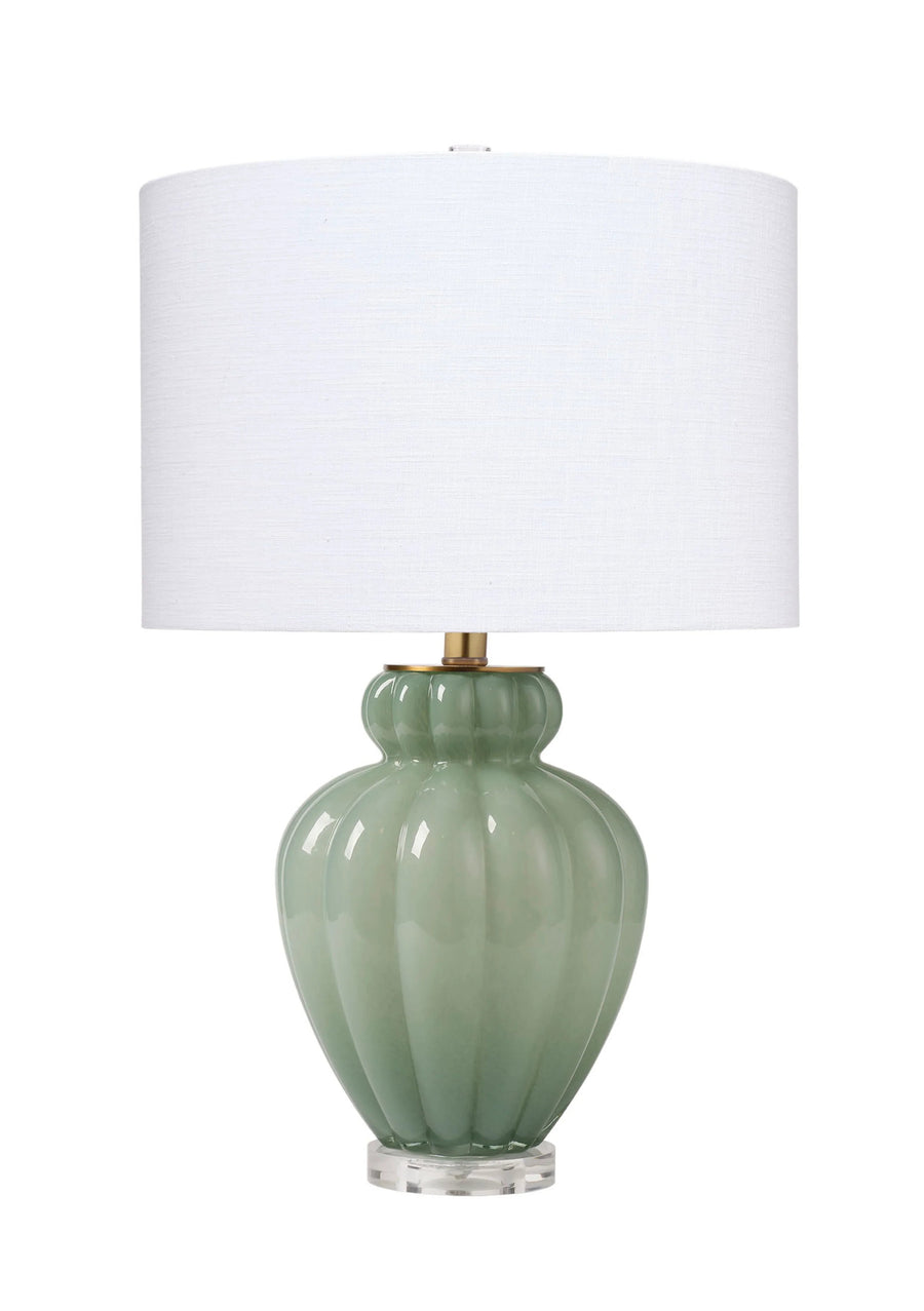 SwayLiving Agnes Blown Glass Table Lamp with Linen Shade, Celadon TABLE LAMPS