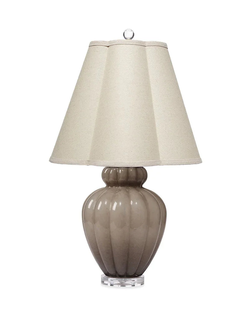 SwayLiving Agnes Blown Glass Table Lamp with Linen Scalloped Shade, Taupe TABLE LAMPS