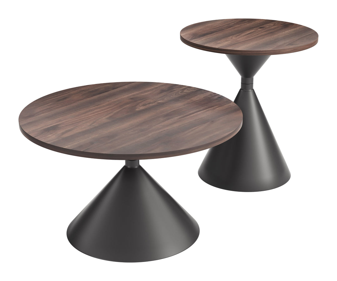 Rosk Coffee Table Set (2-Piece) Walnut & Black