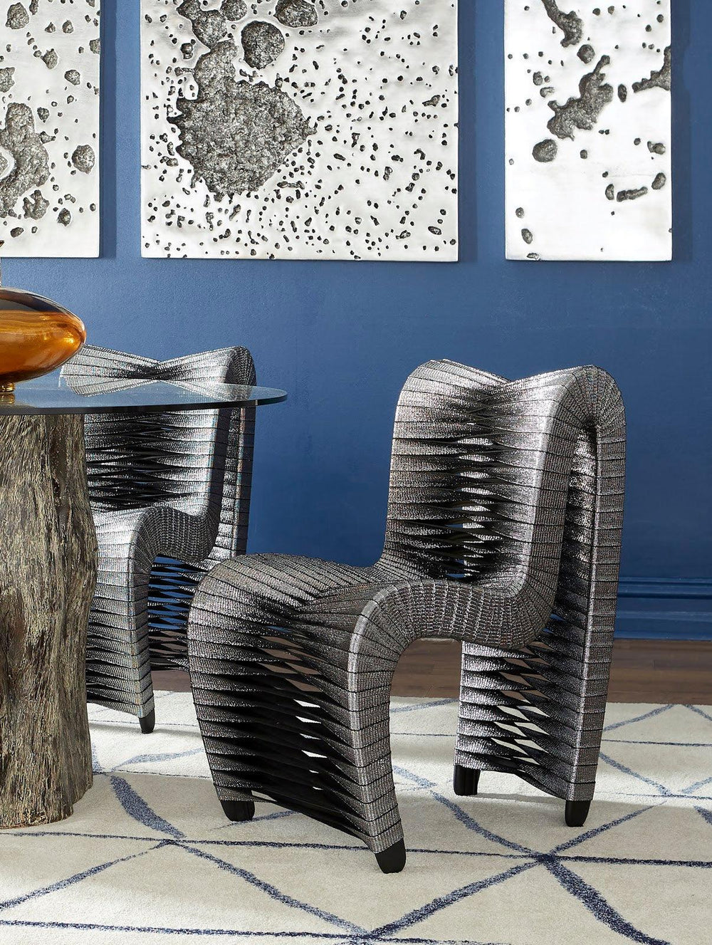 SwayLiving Seat Belt Dining Chair, Silver, Metallic - Set of 2 DINING CHAIRS