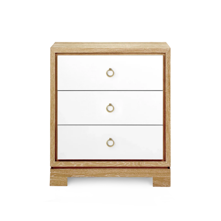 SwayLiving Berkeley 3-Drawer Side Table w/ Antique Brass Pull ACCENT TABLES