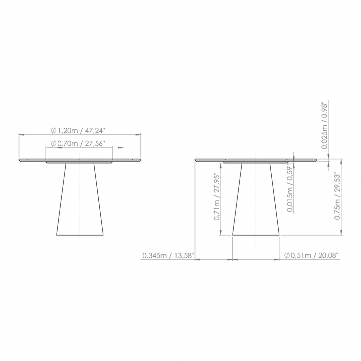 Mona Round Wood Top Dining Table — line