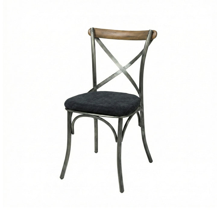 Metal Crossback Chair with Black Fabric Seat Cushion