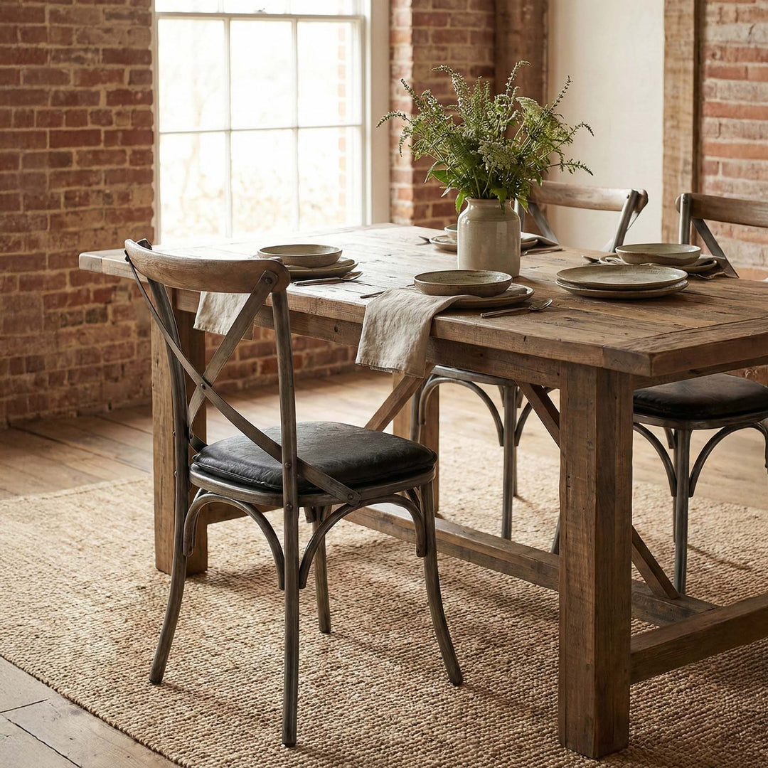 Metal Crossback Chair with Black Seat Cushion