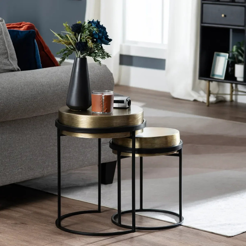 SwayLiving 2 Piece Hudson Textured Brass Nesting Tables ACCENT TABLES