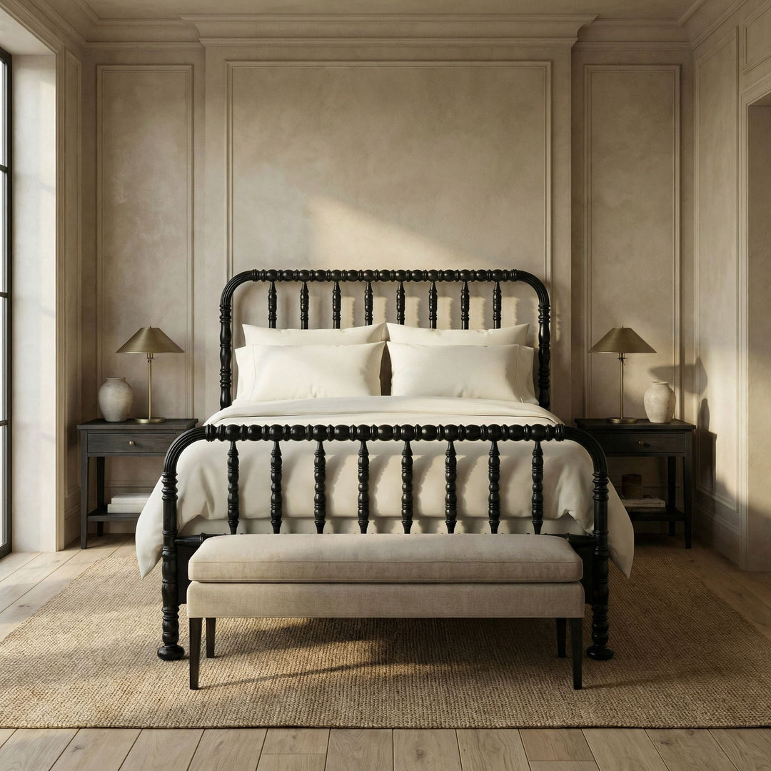 SwayLiving - Bachelor Bed, Queen, Hand Rubbed Black - GBED112QHB