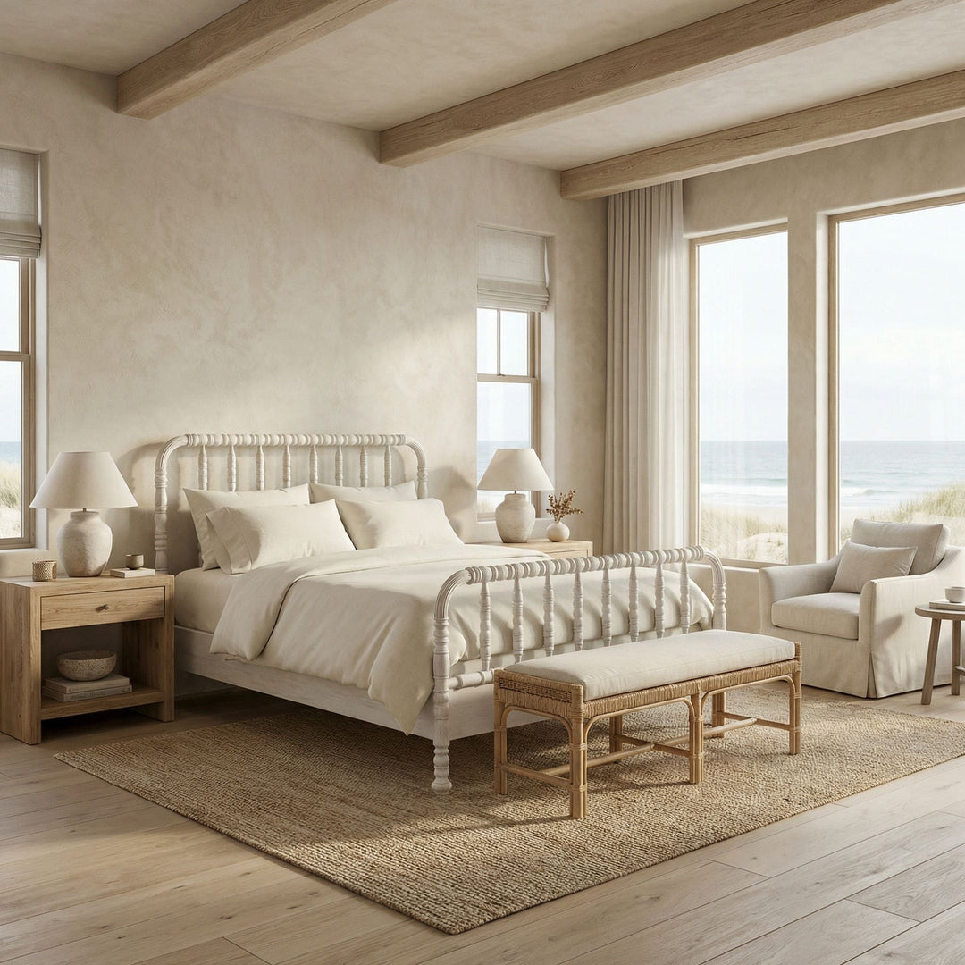 SwayLiving Bachelor Bed, Queen - White Wash