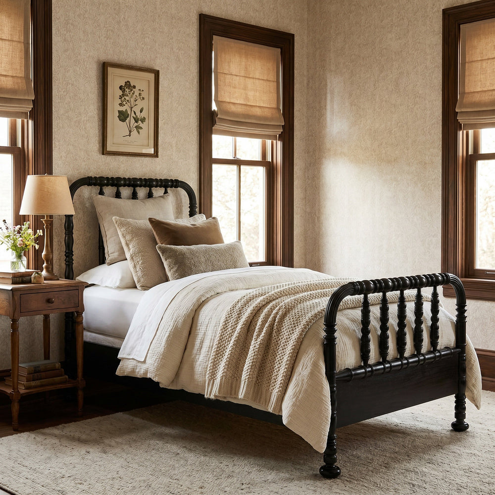 SwayLiving - Bachelor Bed, Twin, Hand Rubbed Black - GBED112THB