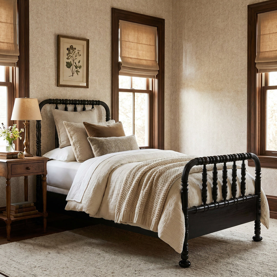 SwayLiving - Bachelor Bed, Twin, Hand Rubbed Black - GBED112THB