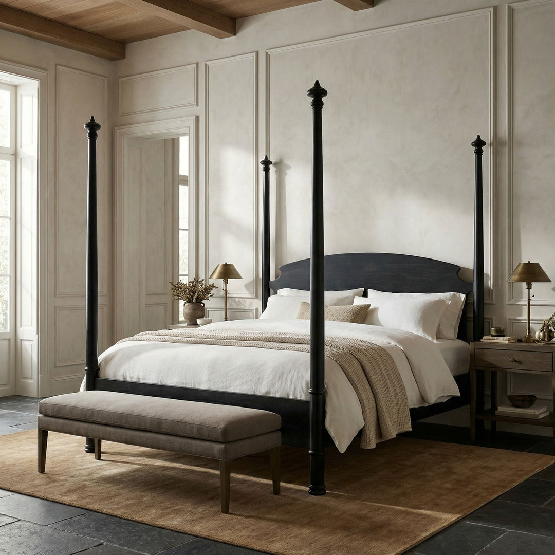 SwayLiving - New Douglas Bed, Eastern King, Hand Rubbed Black - GBED116EKHB-NEW