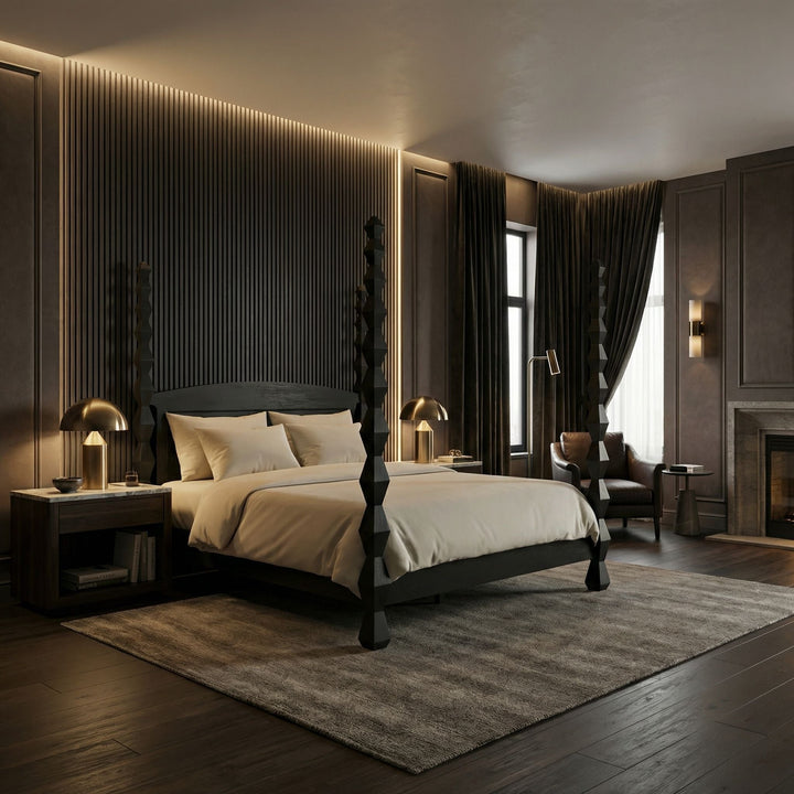 SwayLiving - Brancusi Bed, Eastern King, Hand Rubbed Black - GBED135EKHB