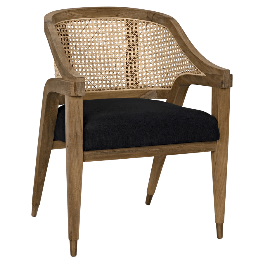 SwayLiving Chloe Chair, Teak, Caning, and Black Cotton - Set of 2 DINING CHAIRS
