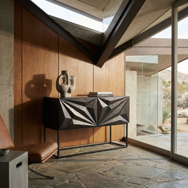 SwayLiving - Small Zurich Console, Ebony Walnut with Iron - GCON262EB-S