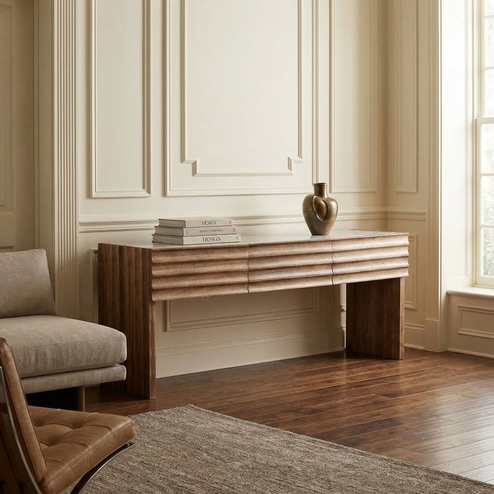 SwayLiving - Wolf Console with White Marble Top, Dark Walnut - GCON460DW
