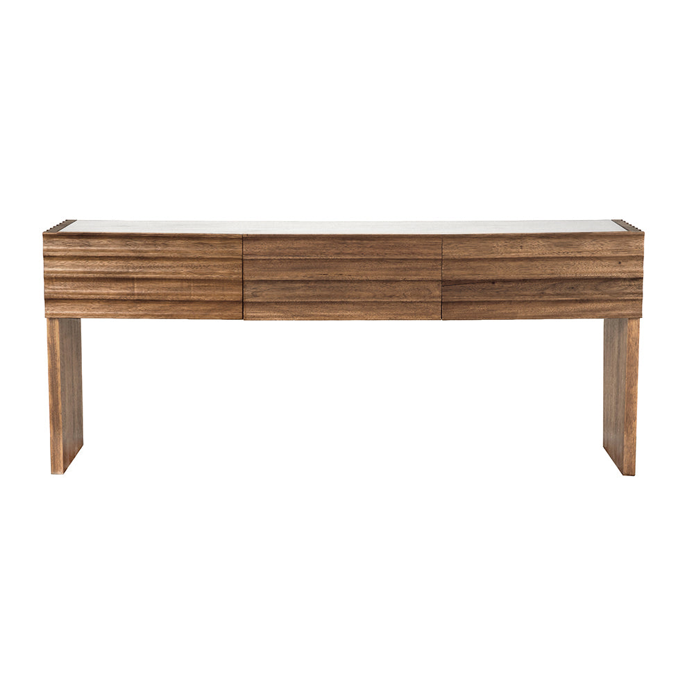 SwayLiving - Wolf Console with White Marble Top, Dark Walnut - GCON460DW