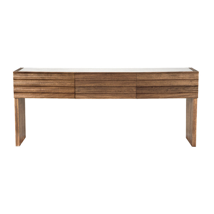 SwayLiving - Wolf Console with White Marble Top, Dark Walnut - GCON460DW