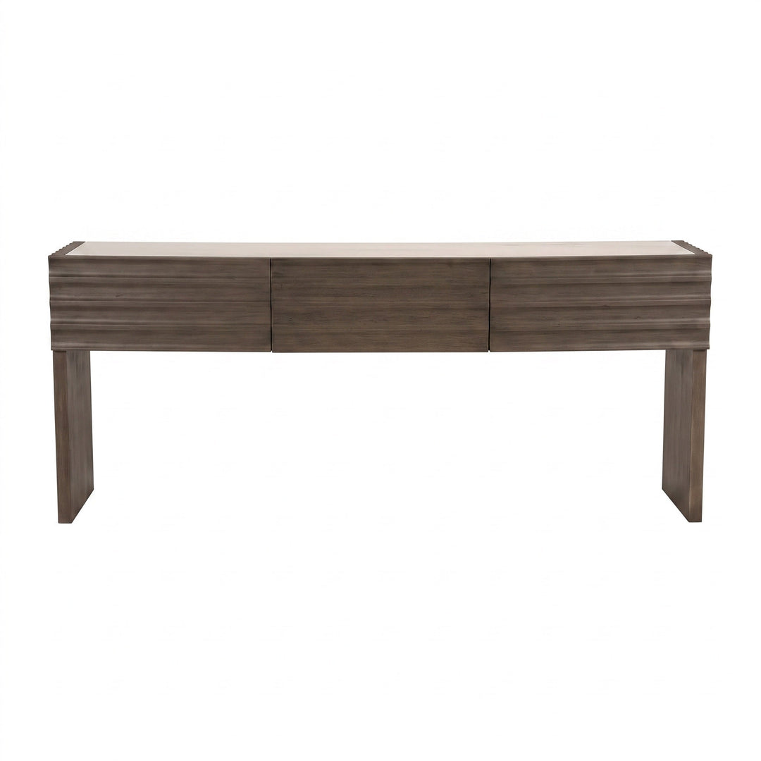 SwayLiving Wolf Console with White Marble Top - Greige Walnut