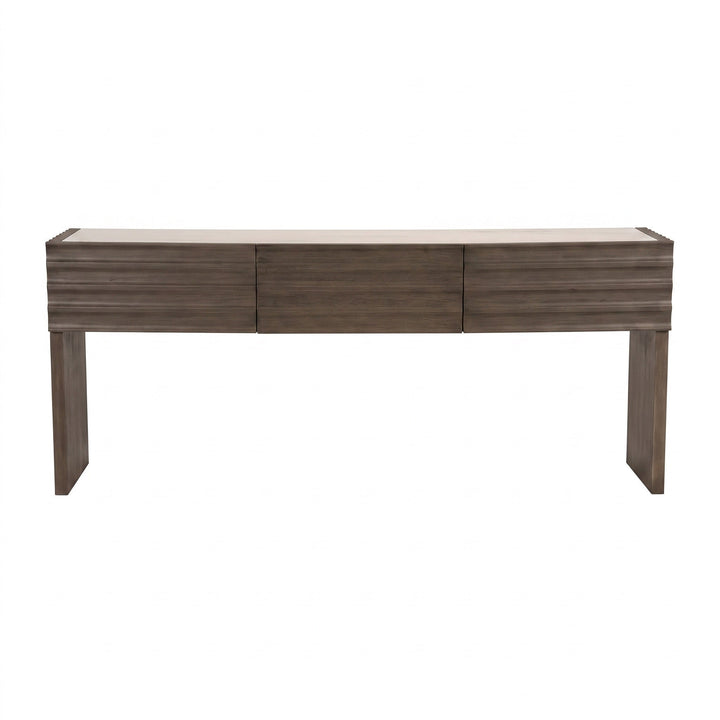 SwayLiving Wolf Console with White Marble Top - Greige Walnut