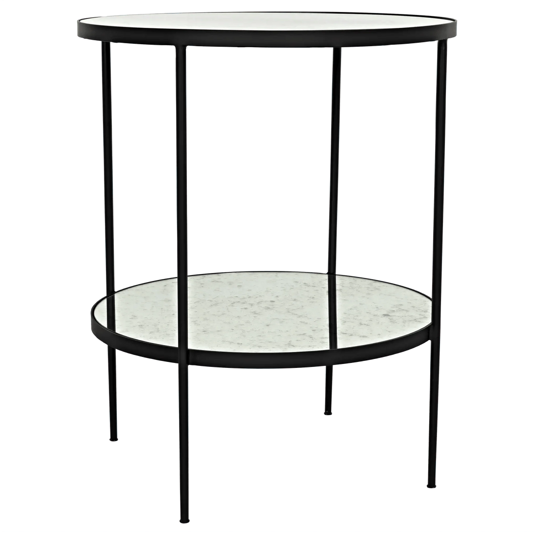SwayLiving Anna Side Table, Black Steel with Antiqued Mirror ACCENT TABLES