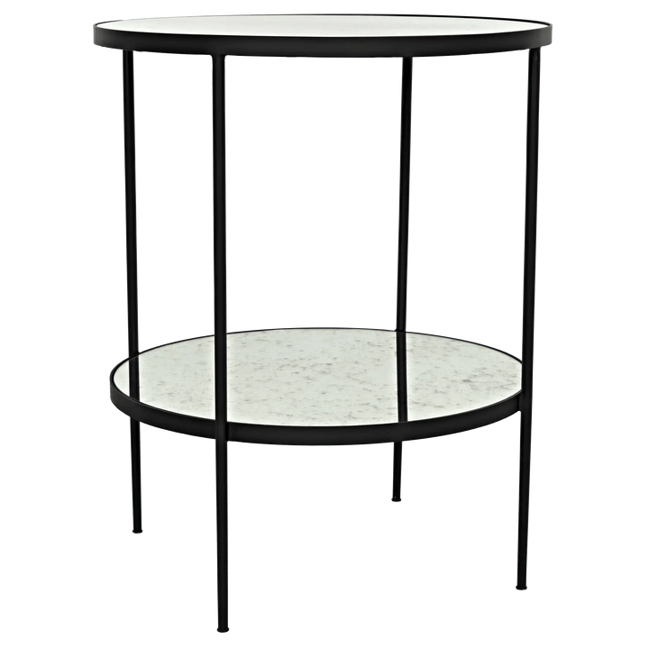 SwayLiving Anna Side Table, Black Steel with Antiqued Mirror ACCENT TABLES