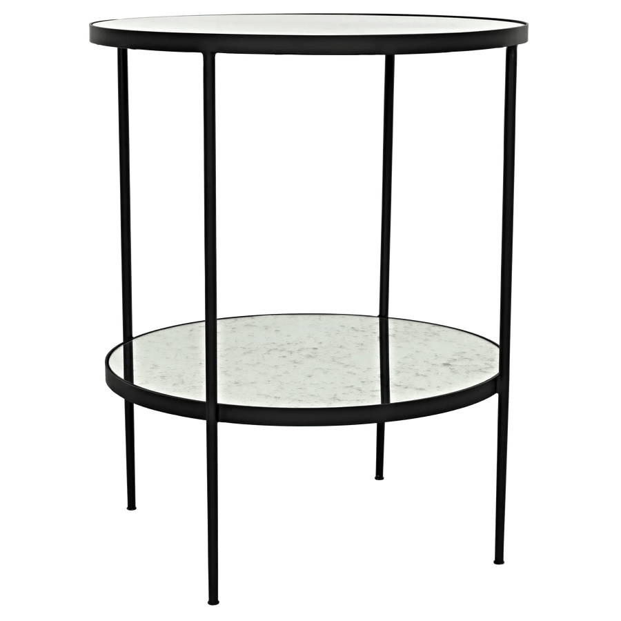 SwayLiving Anna Side Table, Black Steel with Antiqued Mirror ACCENT TABLES