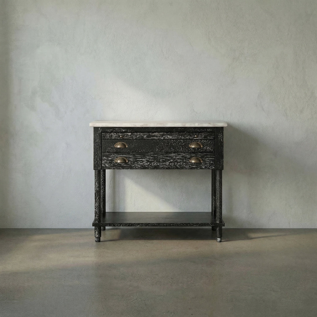 SwayLiving - Artemio Side Table with Marble Top - GTAB9030BKW