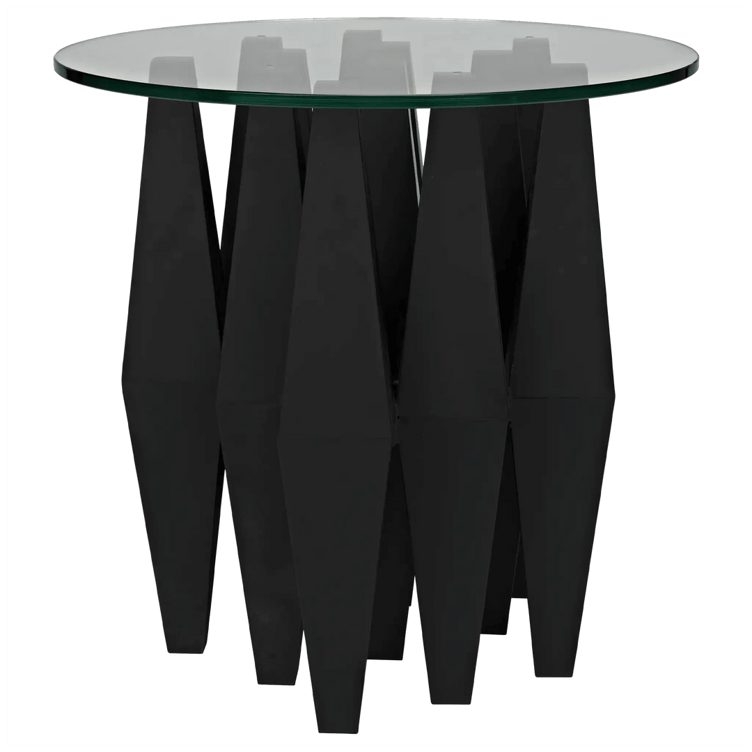 SwayLiving Soldier Side Table, Black Steel with Glass Top ACCENT TABLES