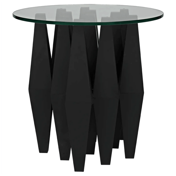 SwayLiving Soldier Side Table, Black Steel with Glass Top ACCENT TABLES