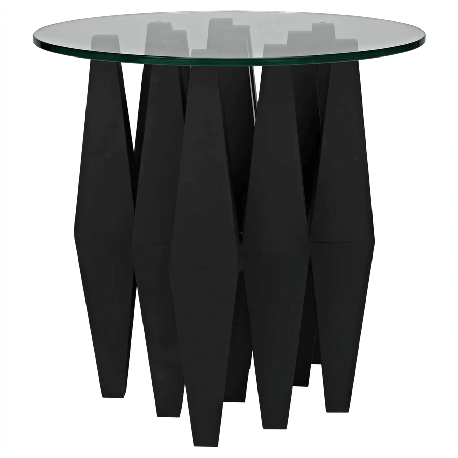 SwayLiving Soldier Side Table, Black Steel with Glass Top ACCENT TABLES