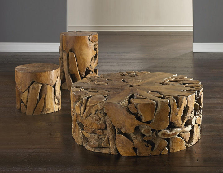 SwayLiving Teak Slice Stool, Round OTTOMANS, POUFS, + STOOLS