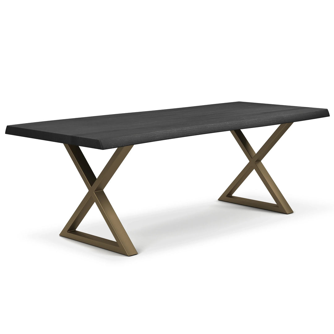 Brooks - Dining Table - X Base - 40"D x 79"W x 29.75"H / Ebonized Top / Brass Base
