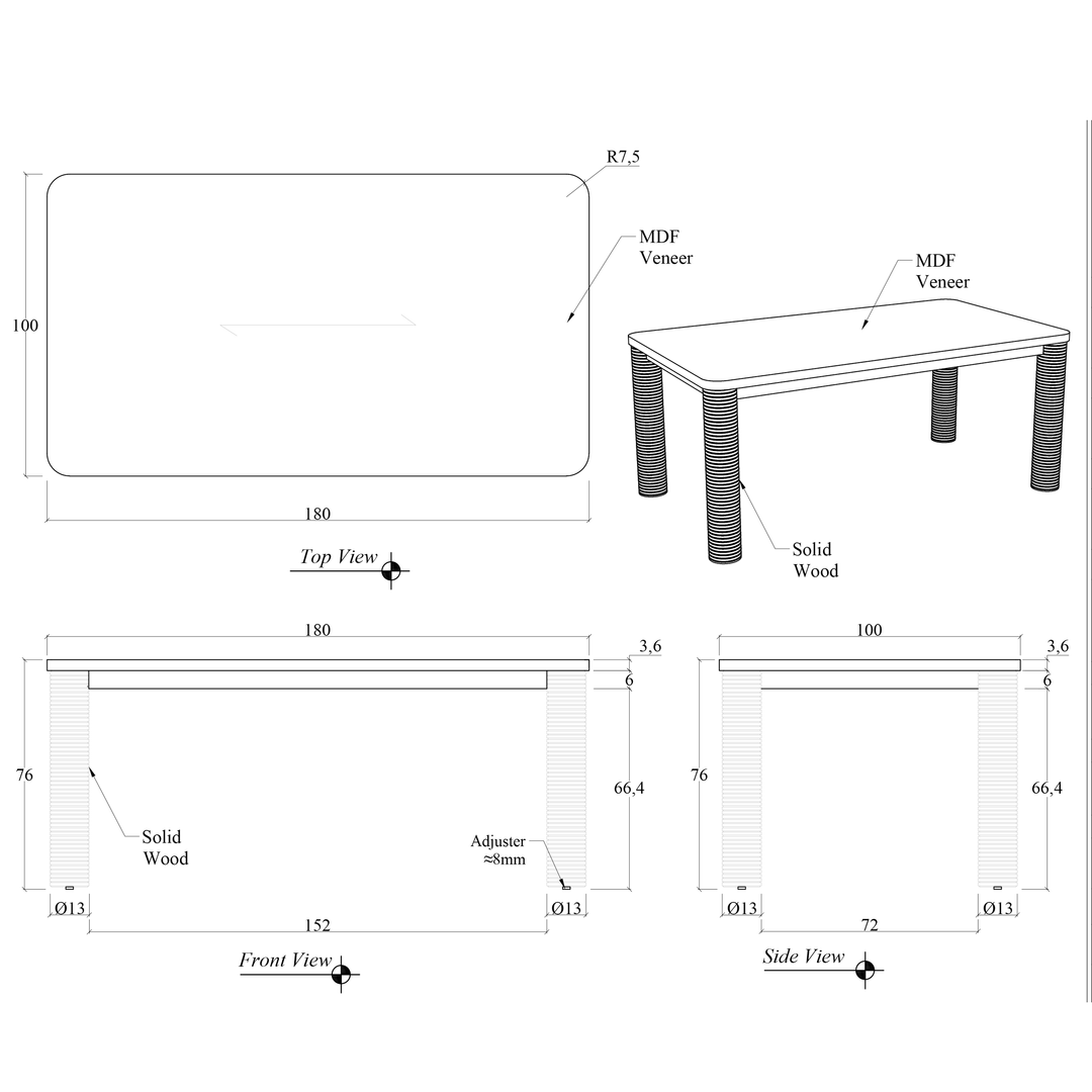 Luna Rectangle Dining Table — line