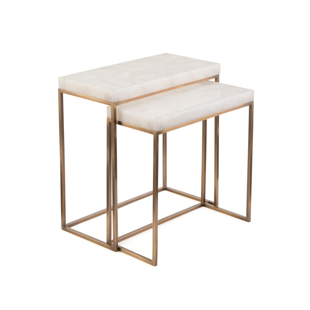 SwayLiving Set Of Two Calcite And Antique Brass Nesting Tables ACCENT TABLES