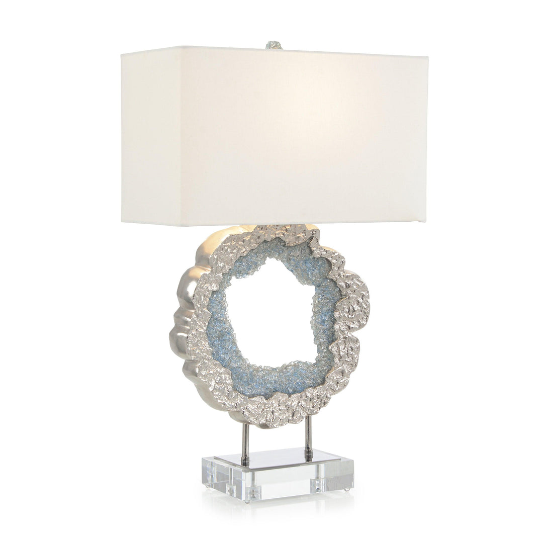 SwayLiving Hammered Nickel and Sea Blue Geode Table Lamp TABLE LAMPS