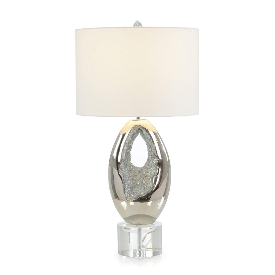 SwayLiving Polished Nickel and Sea Blue Geode Table Lamp TABLE LAMPS