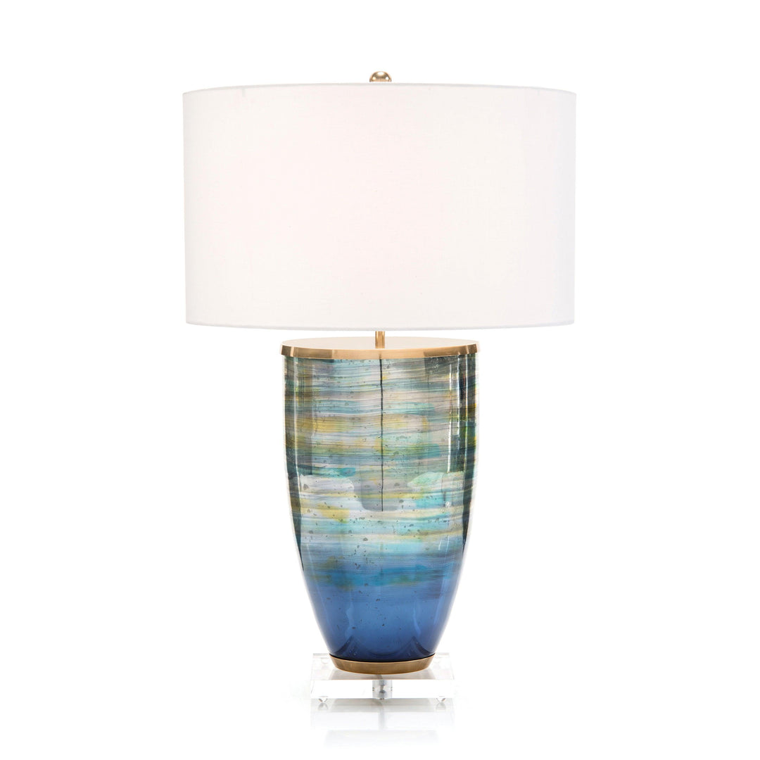 SwayLiving Blue Striated Glass Table Lamp TABLE LAMPS