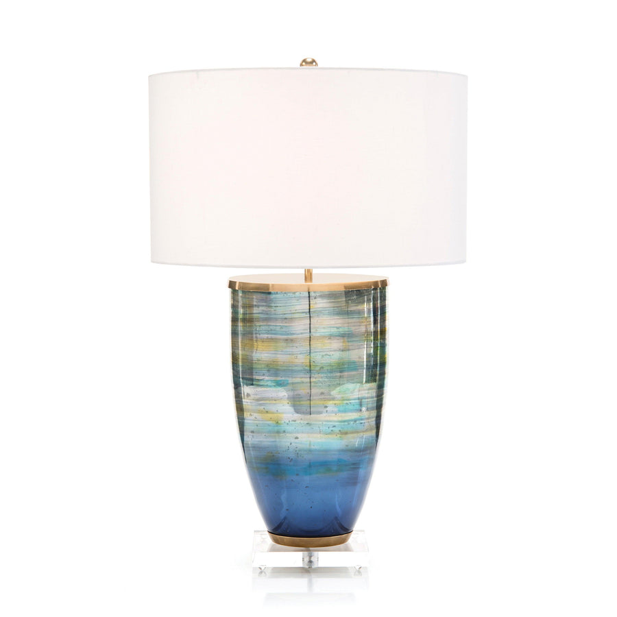 SwayLiving Blue Striated Glass Table Lamp TABLE LAMPS