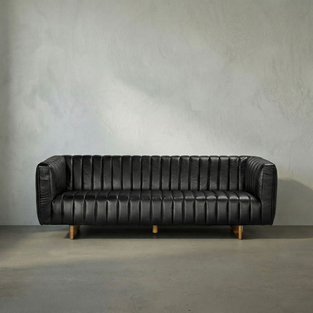SwayLiving - Khann Sofa, Ebony Black Leather - LEA-AS004BLL