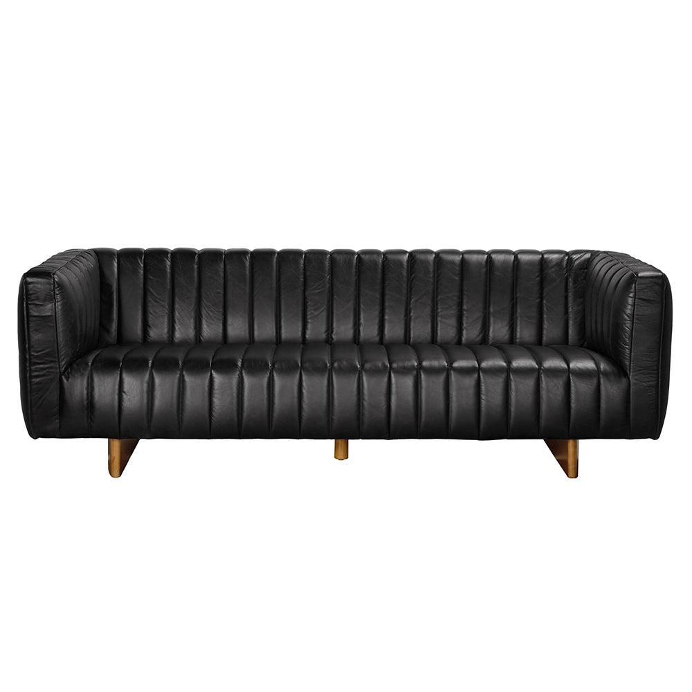 SwayLiving - Khann Sofa, Ebony Black Leather - LEA-AS004BLL
