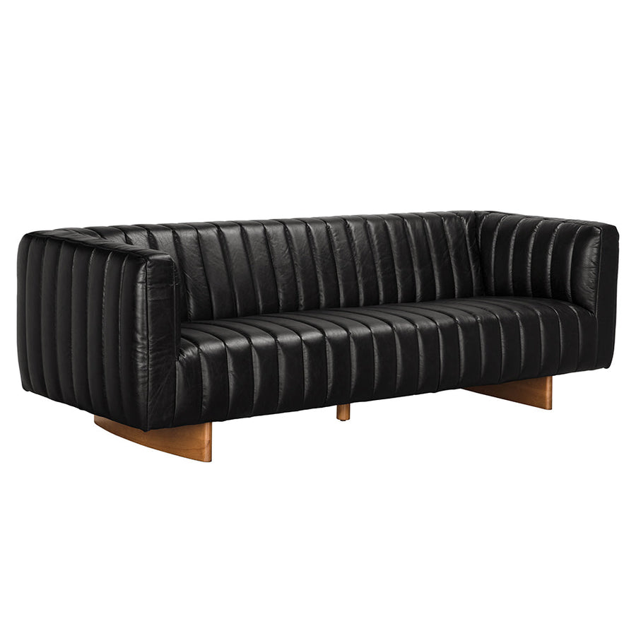 SwayLiving - Khann Sofa, Ebony Black Leather - LEA-AS004BLL