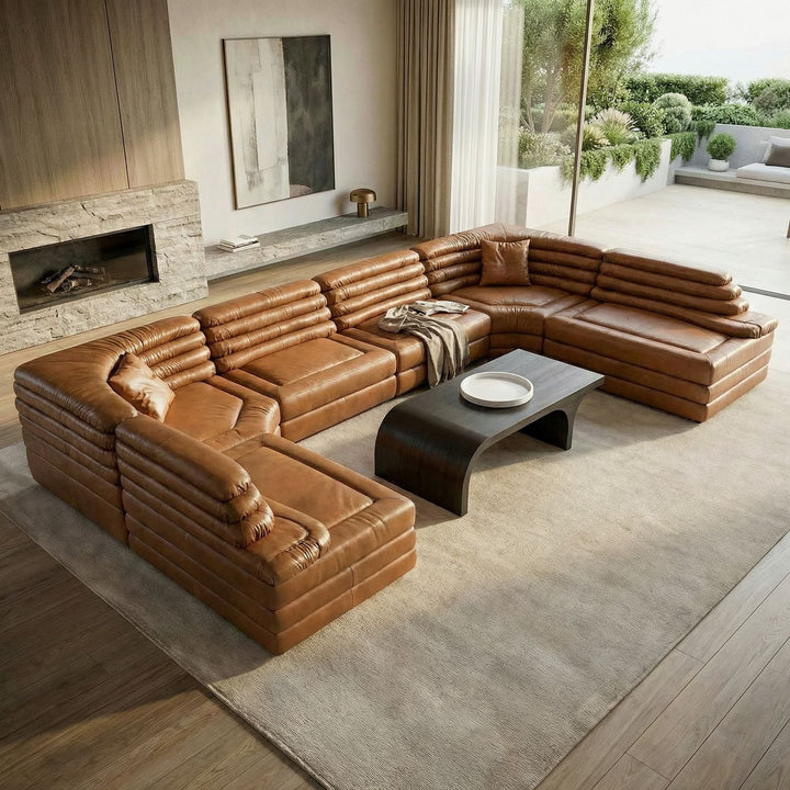 SwayLiving - Bandera Sofa, Cl, Roche Tan Leather - LEA-AS015A-CLBR
