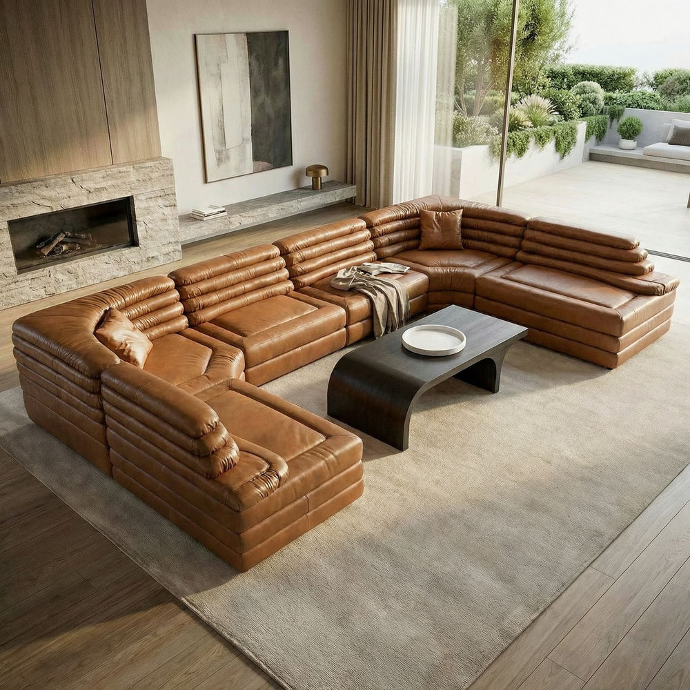 SwayLiving - Bandera Sofa, Cr, Roche Tan Leather - LEA-AS015A-CRBR