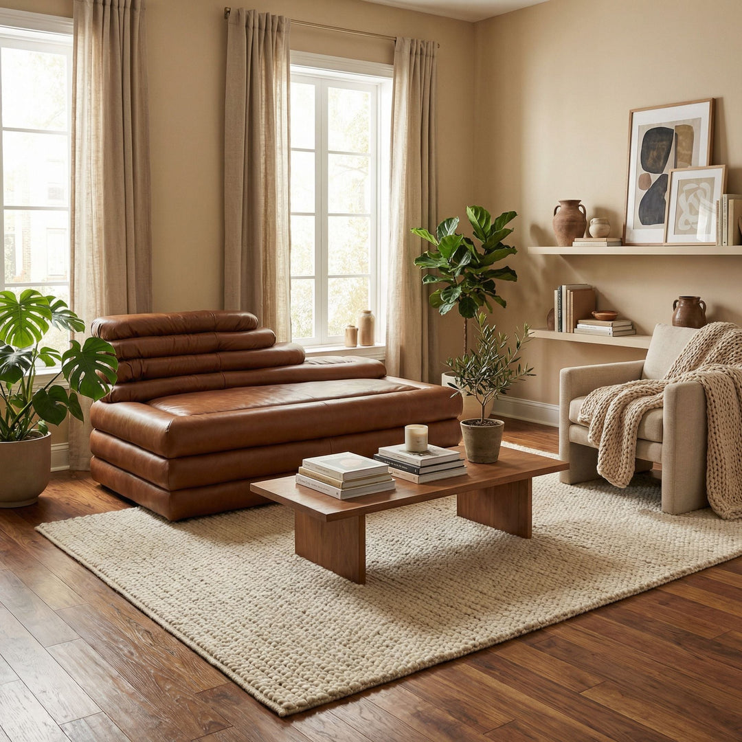 SwayLiving - Bandera Sofa, Cr, Roche Tan Leather - LEA-AS015A-CRBR