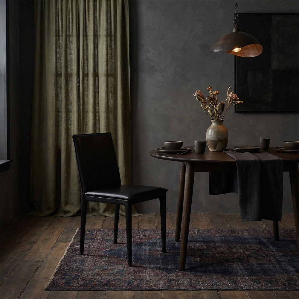 SwayLiving - Newton Dining Chair, Ebony Black Leather - LEA-C004BLL