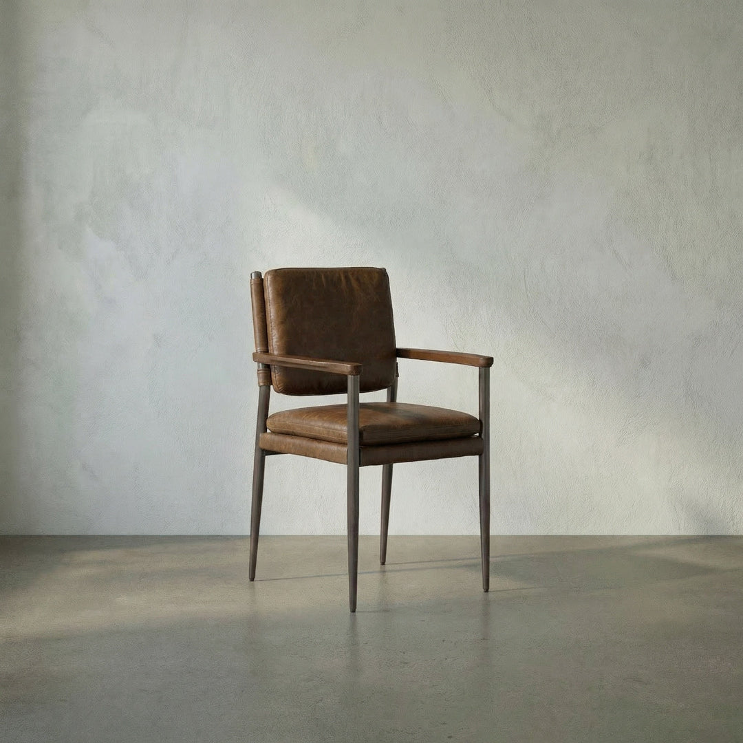 SwayLiving Wooster Dining Chair with Arms - Cuba Brown Leather