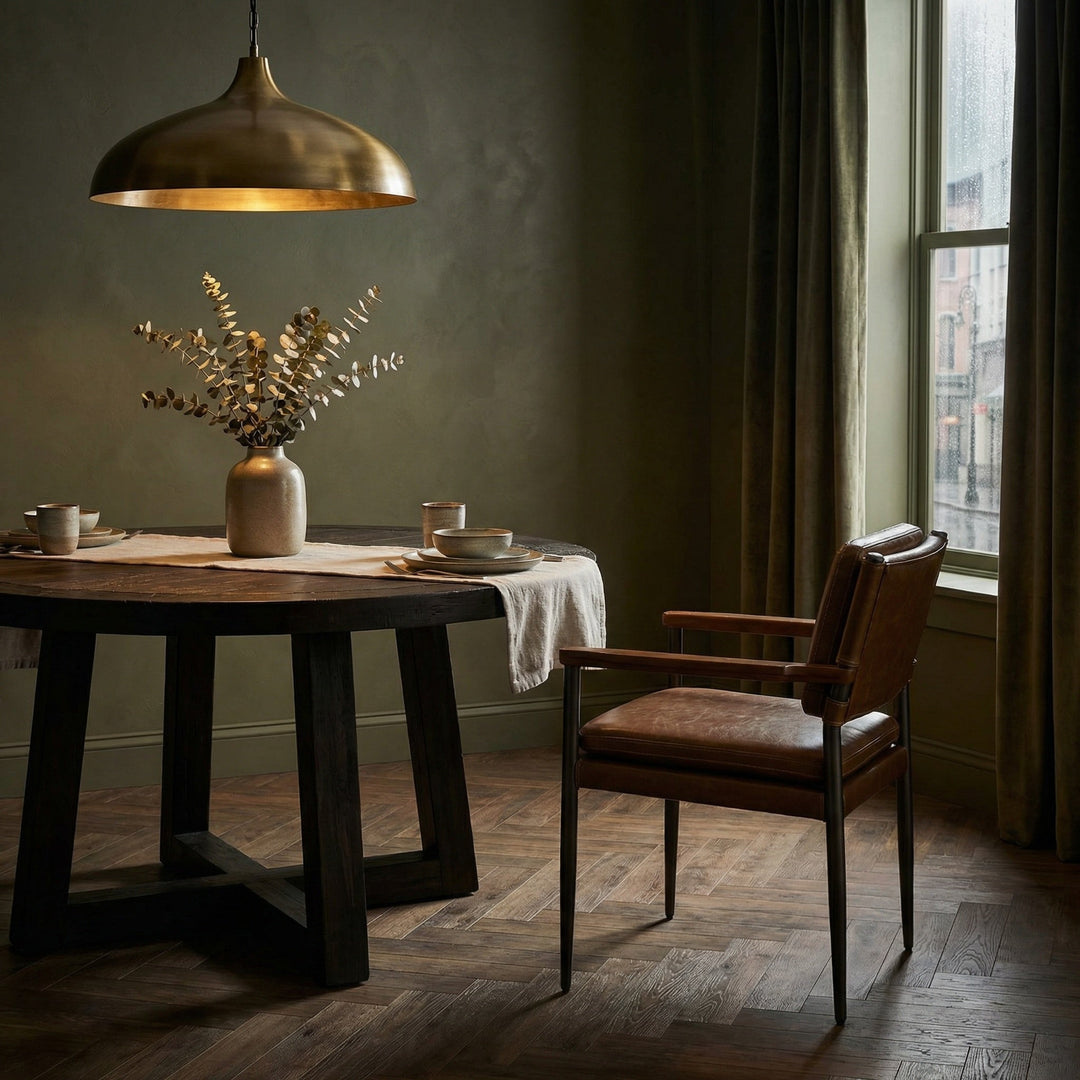 SwayLiving Wooster Dining Chair with Arms - Cuba Brown Leather